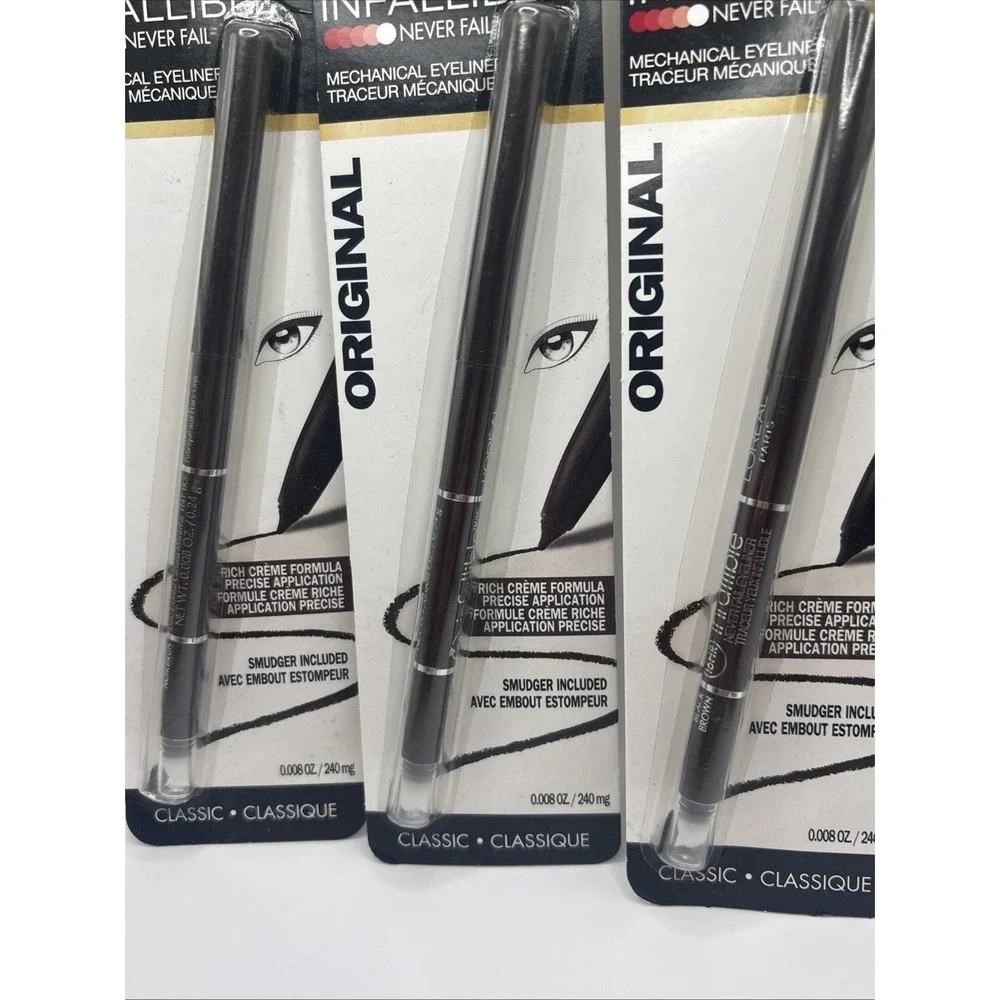 L'Oreal Paris Infallible Pencil Eyeliner + Smudger #581 BLACK BROWN Lot Of 3